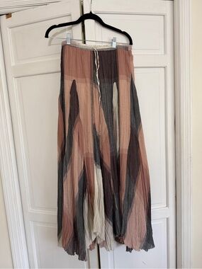 Sundance Multi-Panel Pleated Maxi Skirt in Blush, Gray & Cream